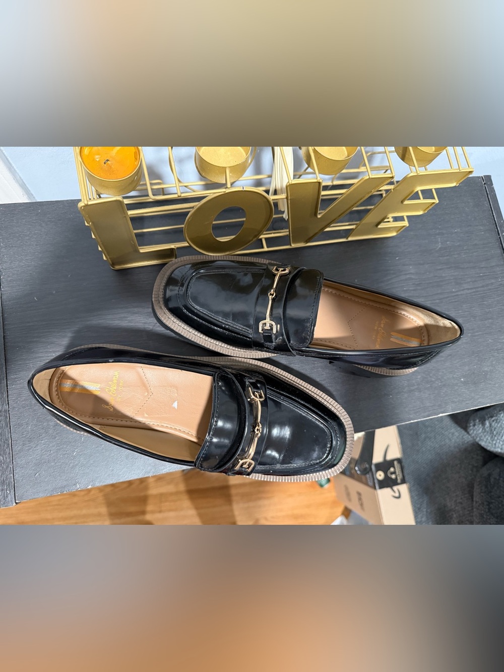 Sam Edelman Black Leather Chunky Loafer with Gold Bit - Picture 8 of 10